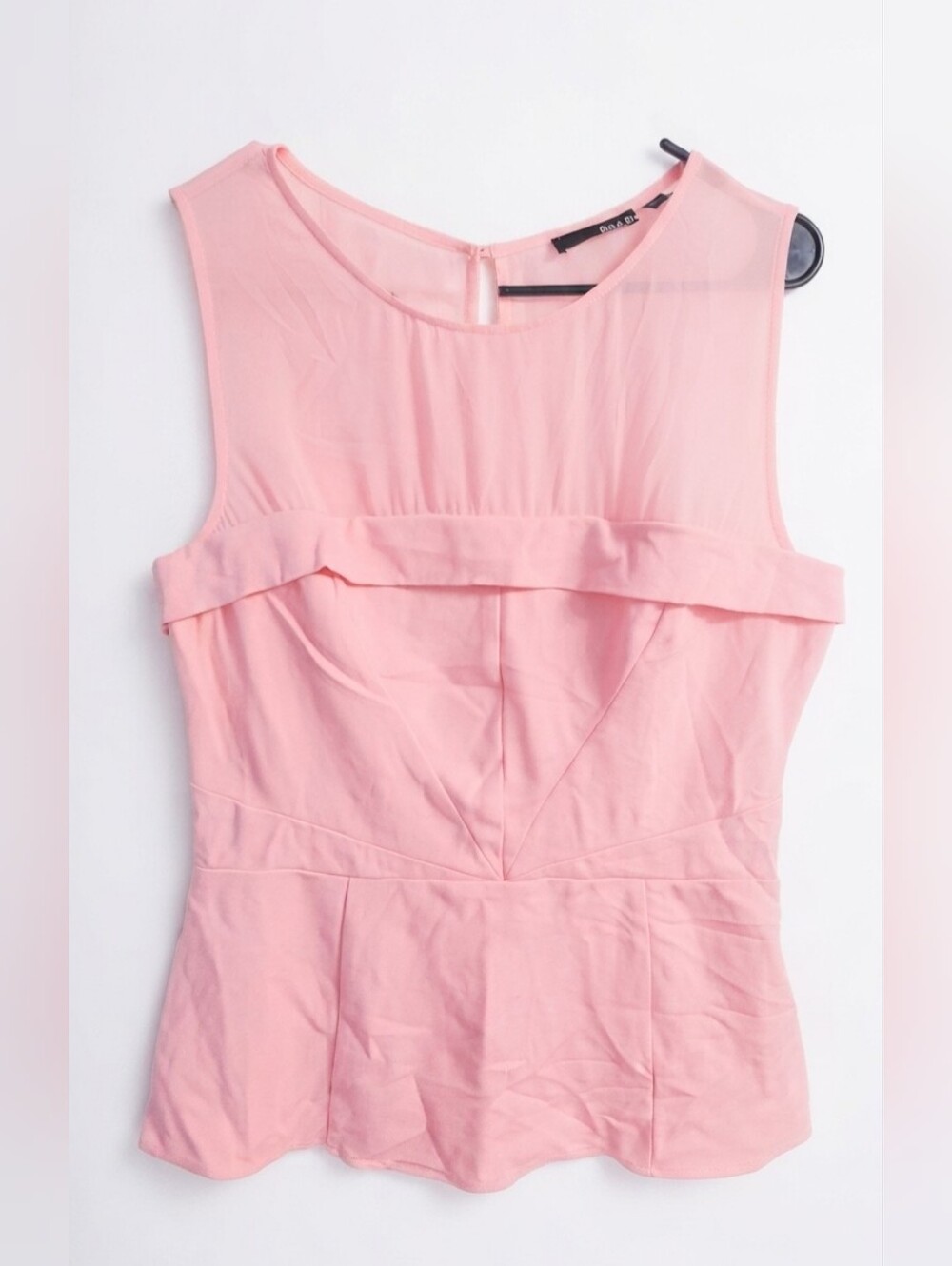​Ro & De Pink Sleeveless Peplum Top Blouse Size L Sheer Yoke Overlay